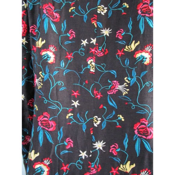 David Brook Floral Embroidered Black Shantung Silk Duster Coat Ladies XL EUC - Picture 13 of 16